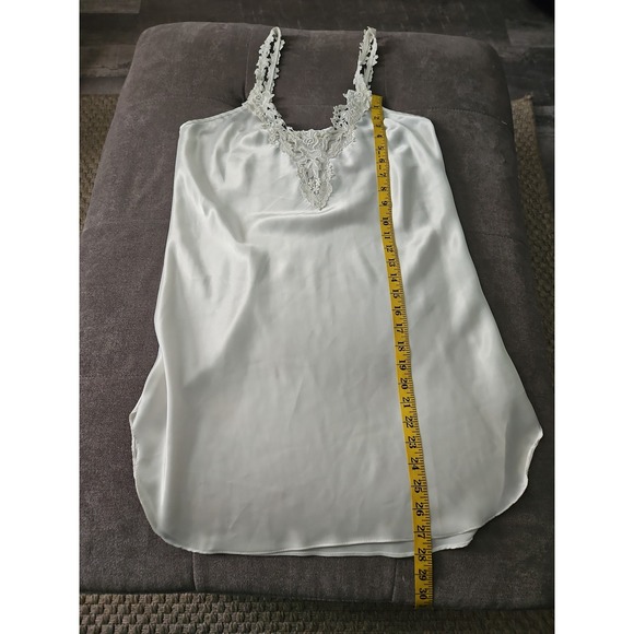 Vintage Dentelle White Satin Slip Nightgown -  Floral Lace Trim Womens Small - Picture 6 of 12